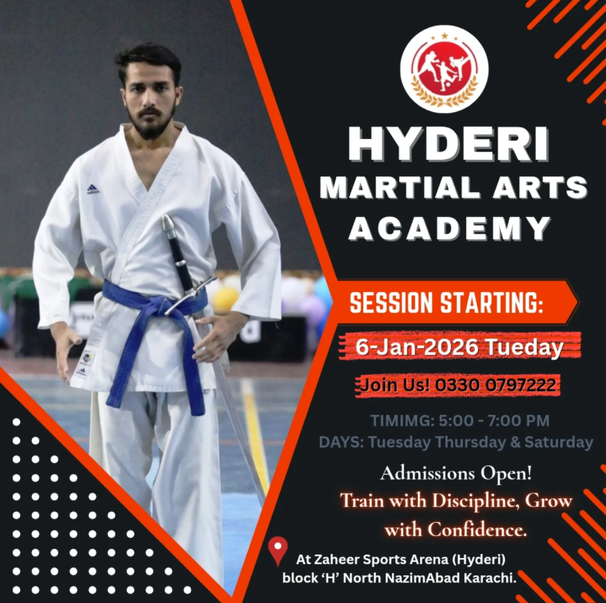 Karate champion at Hyderi Martial Arts Academy